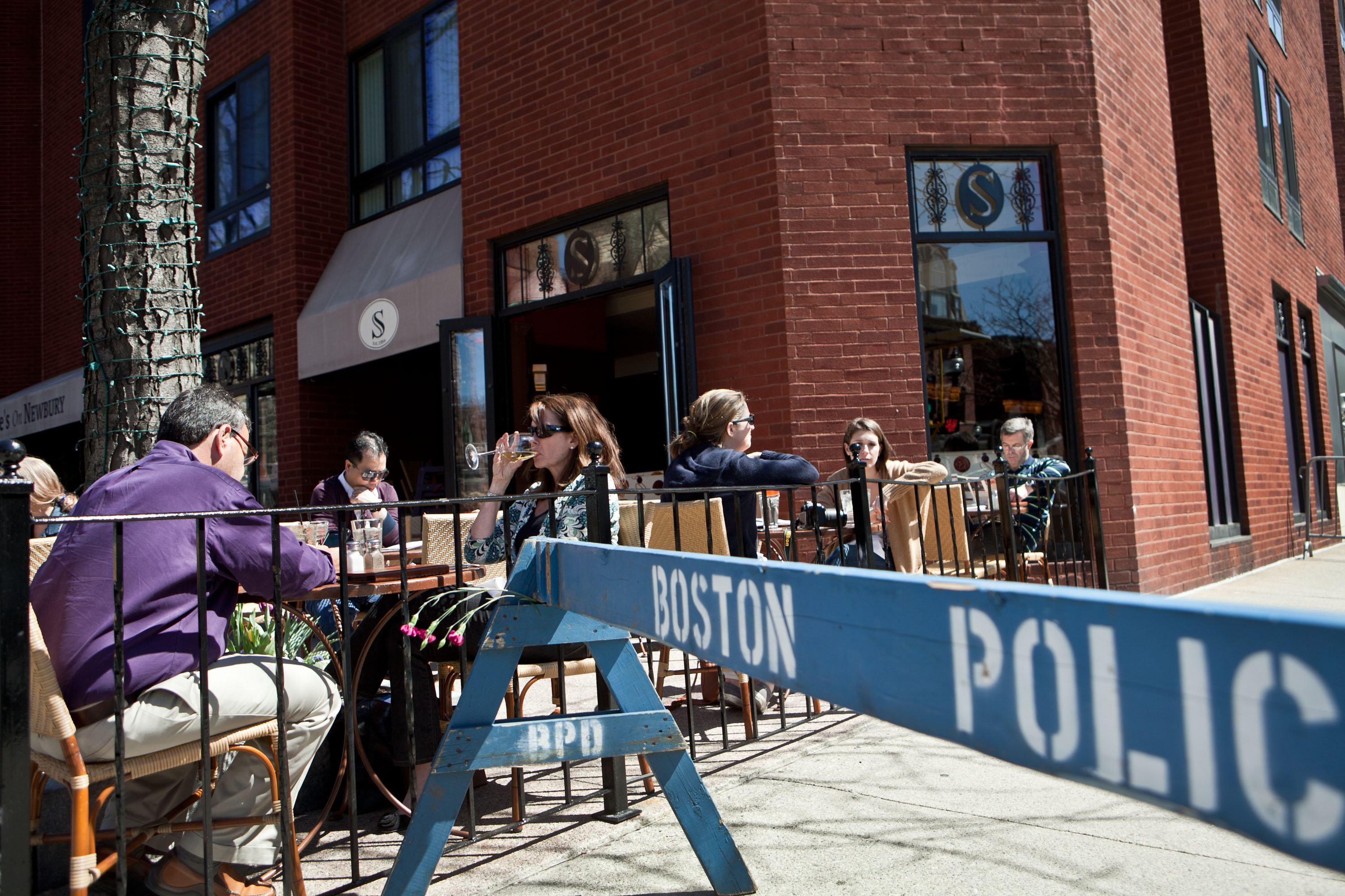 Patrons filled patio tables at Stephanie’s on Newbury as the Back Bay restaurant reopened Wednesday to a bustling lunch crowd.