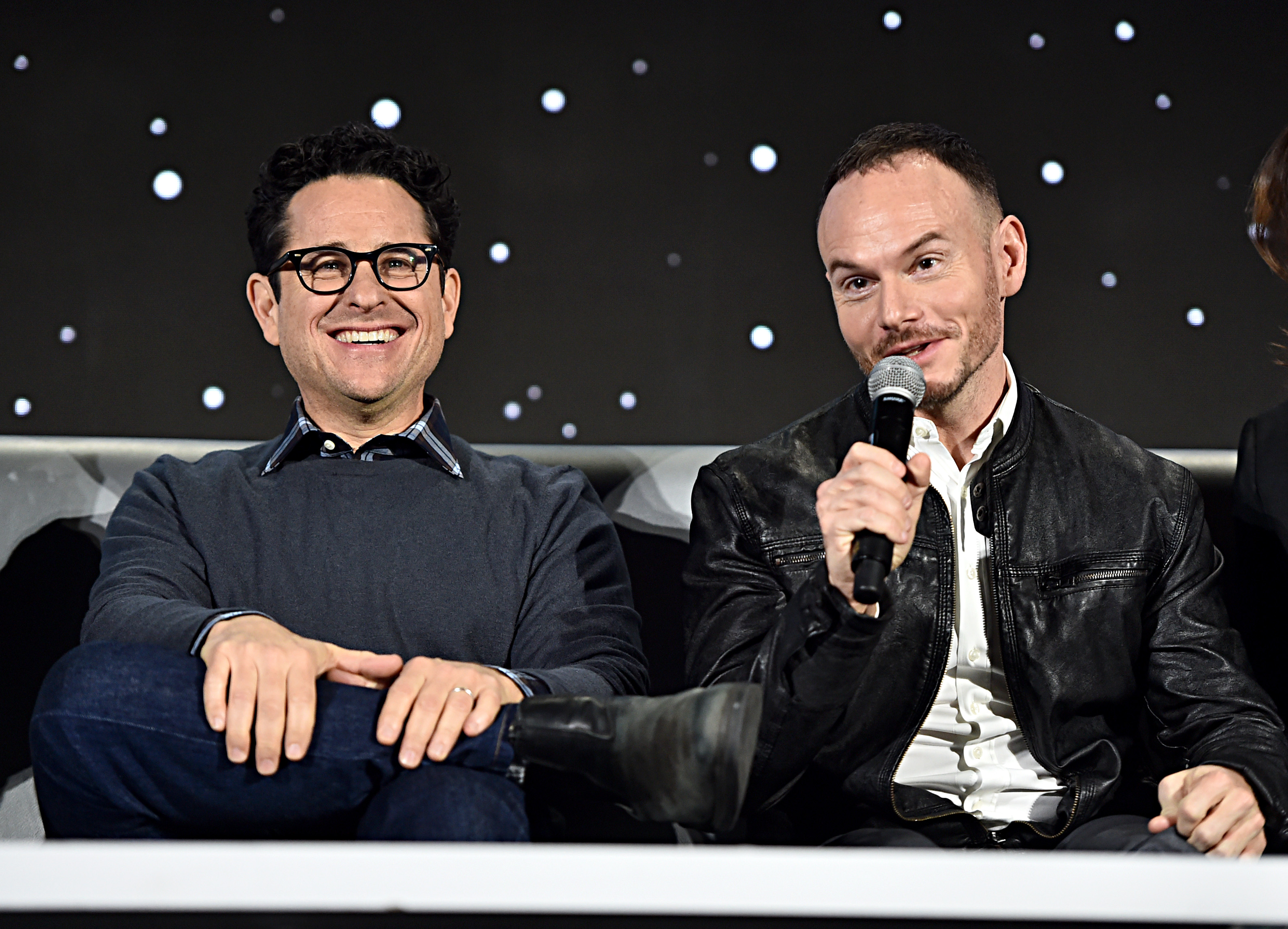 Director J.J. Abrams (left) and screenwriter Chris Terrio at "Star Wars: The Rise of Skywalker" press event earlier this month.