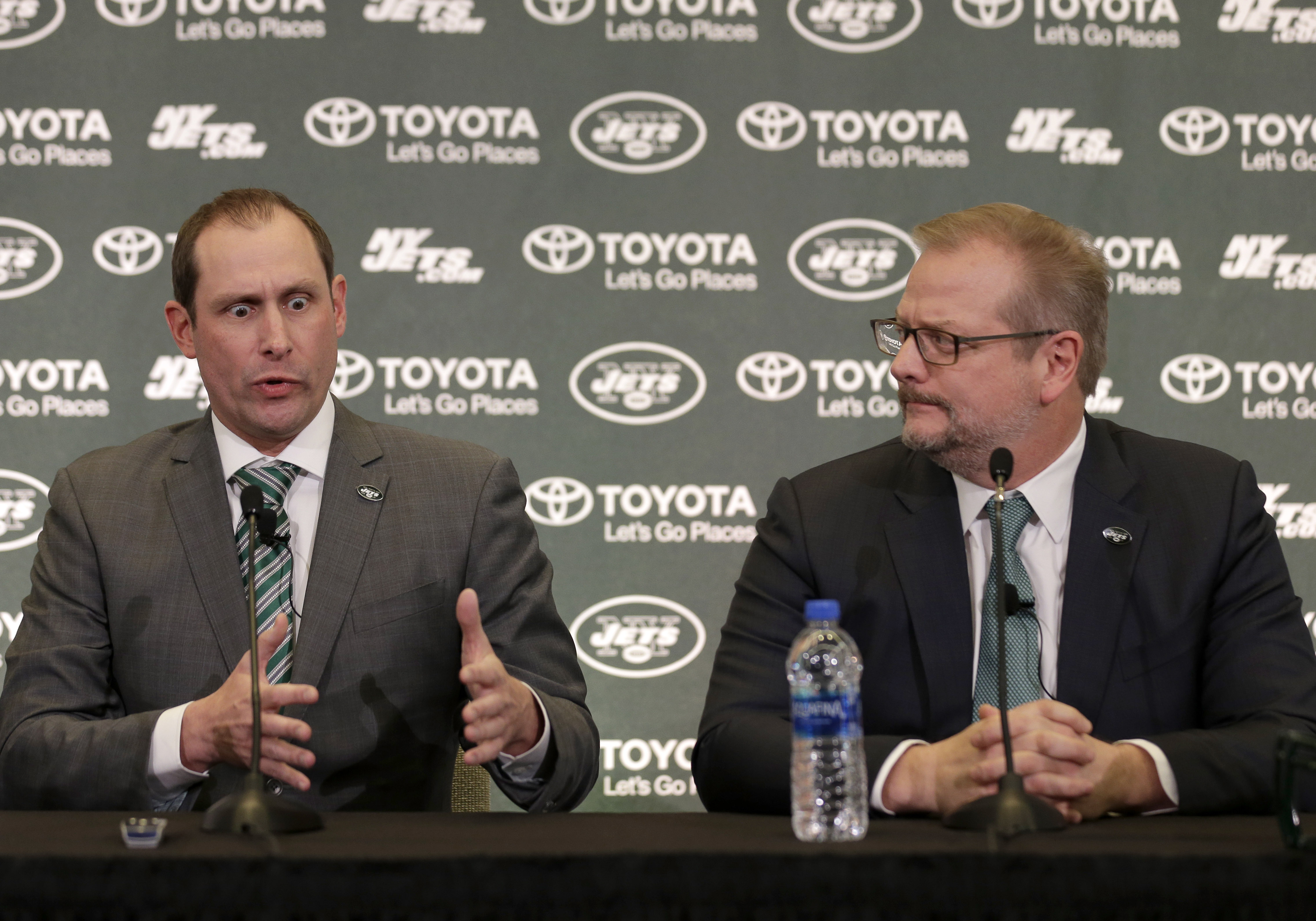 Reports of unrest between Jets coach Adam Gase, left, and Mike Maccagnan emerged before Maccagnan was fired on Wednesday.