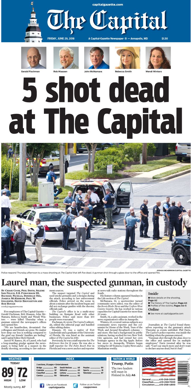 The Capital Gazette front page on June 29, 2018.