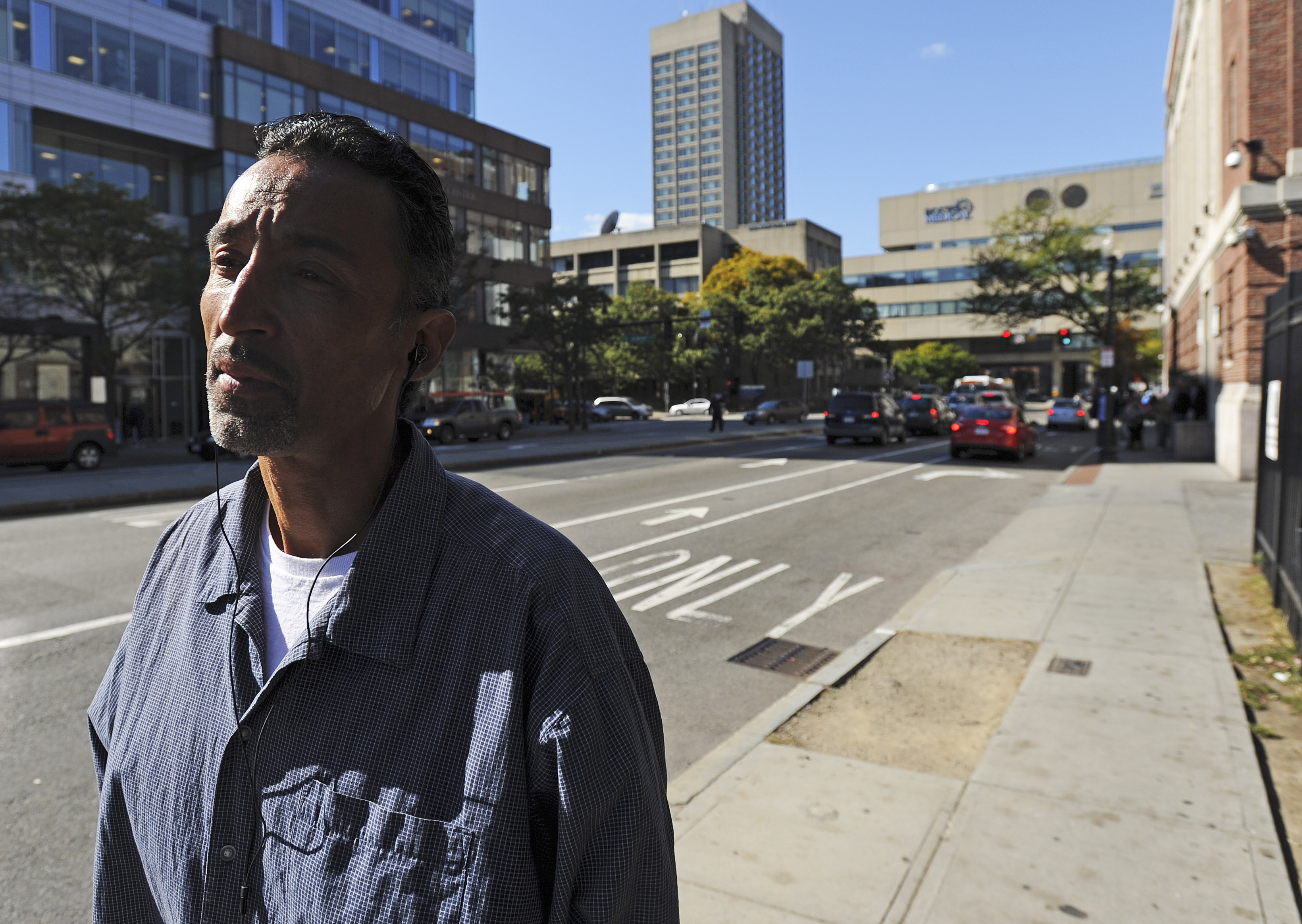 Elvis Perez said he was turned away Wednesday when he sought to catch the bus to Long Island.