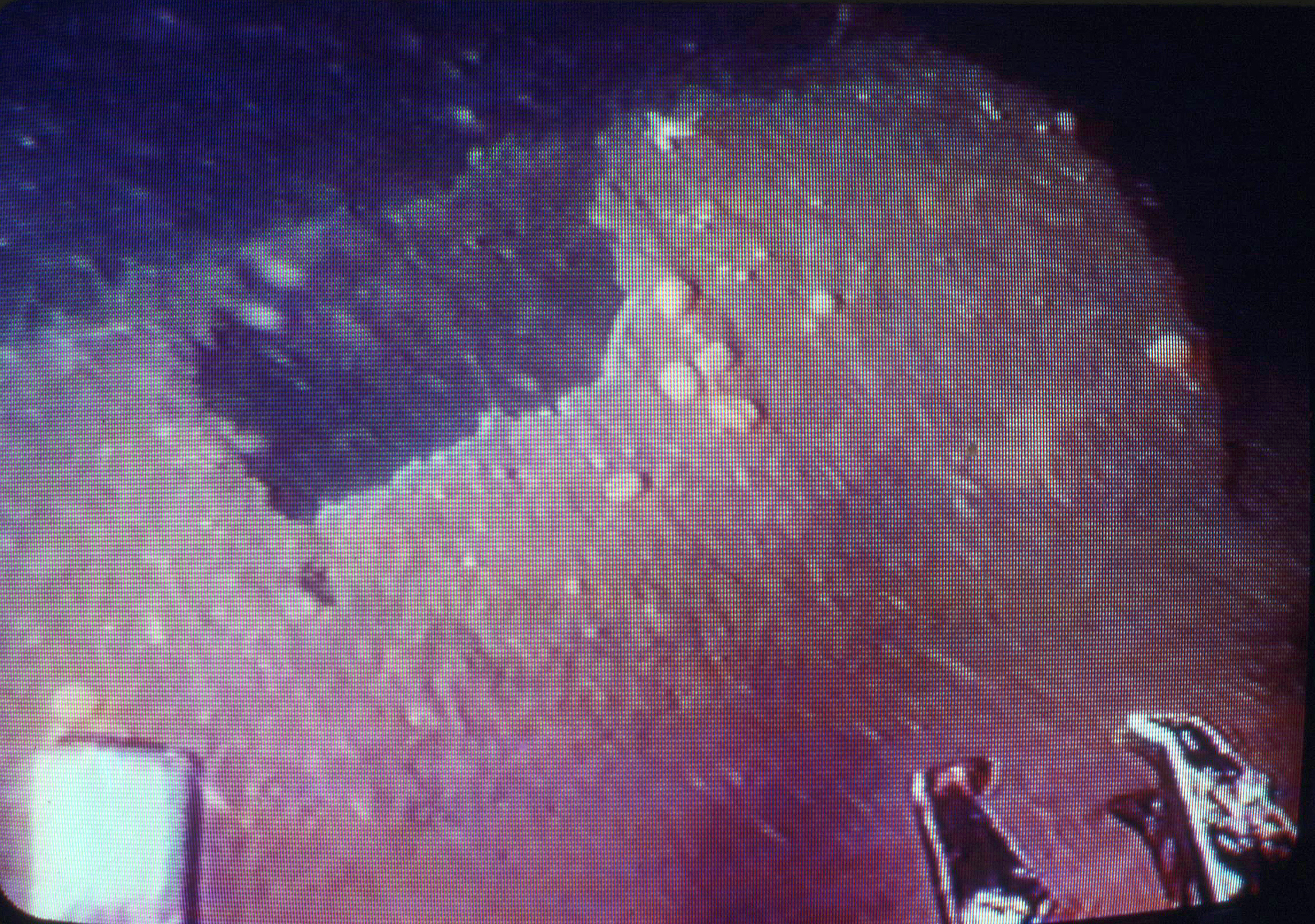 Video taken of the Foul Area industrial waste site near Stellwagen Bank showed a barrel with a large hole in it on the ocean floor. The federal government is using sediment dredged from Boston Harbor to cap a dump site that contains an estimated 80,000 barrels of waste, some of them with highly toxic materials.