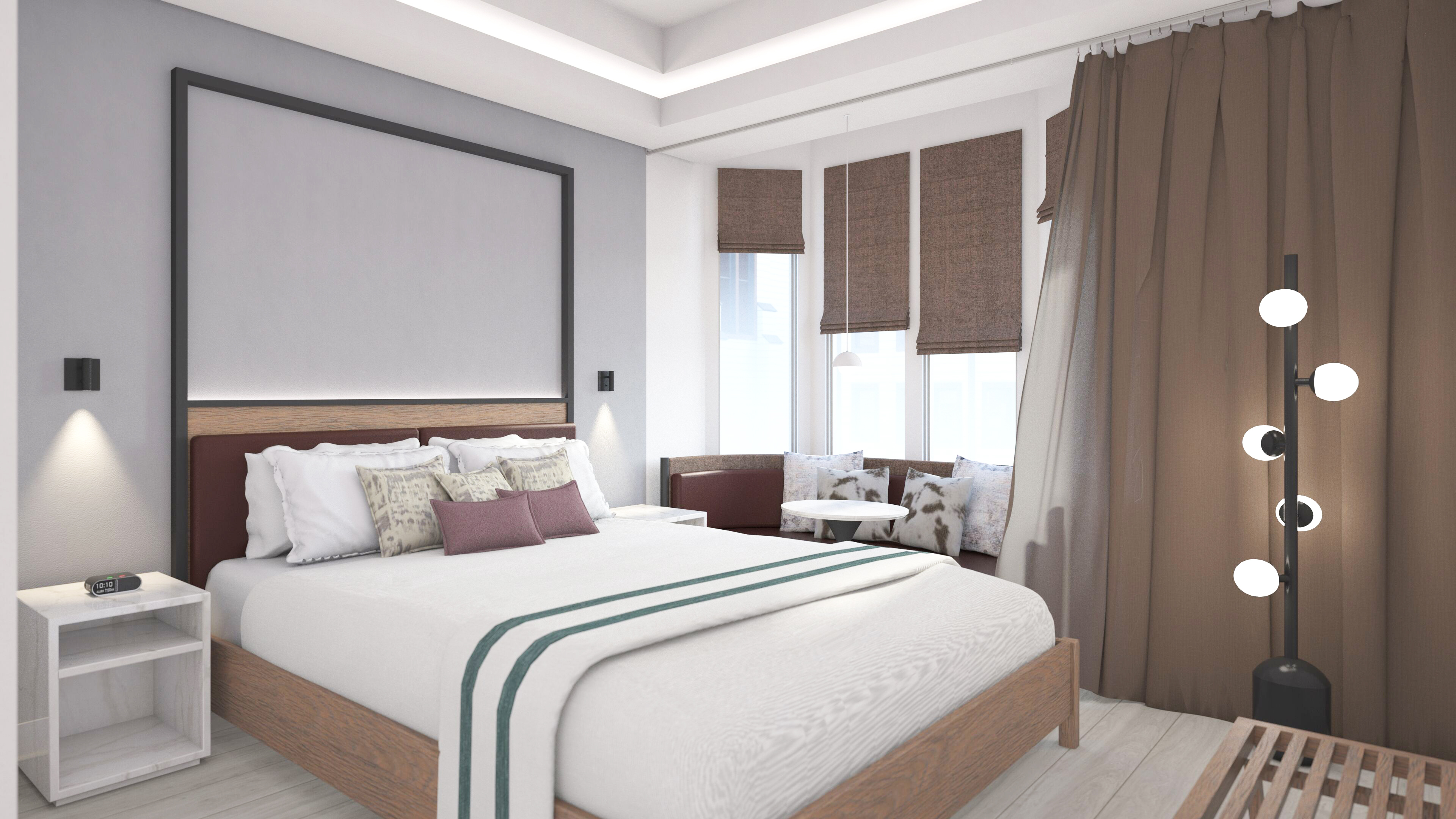 A rendering of a guest room at 907 Main hotel in Cambridge.