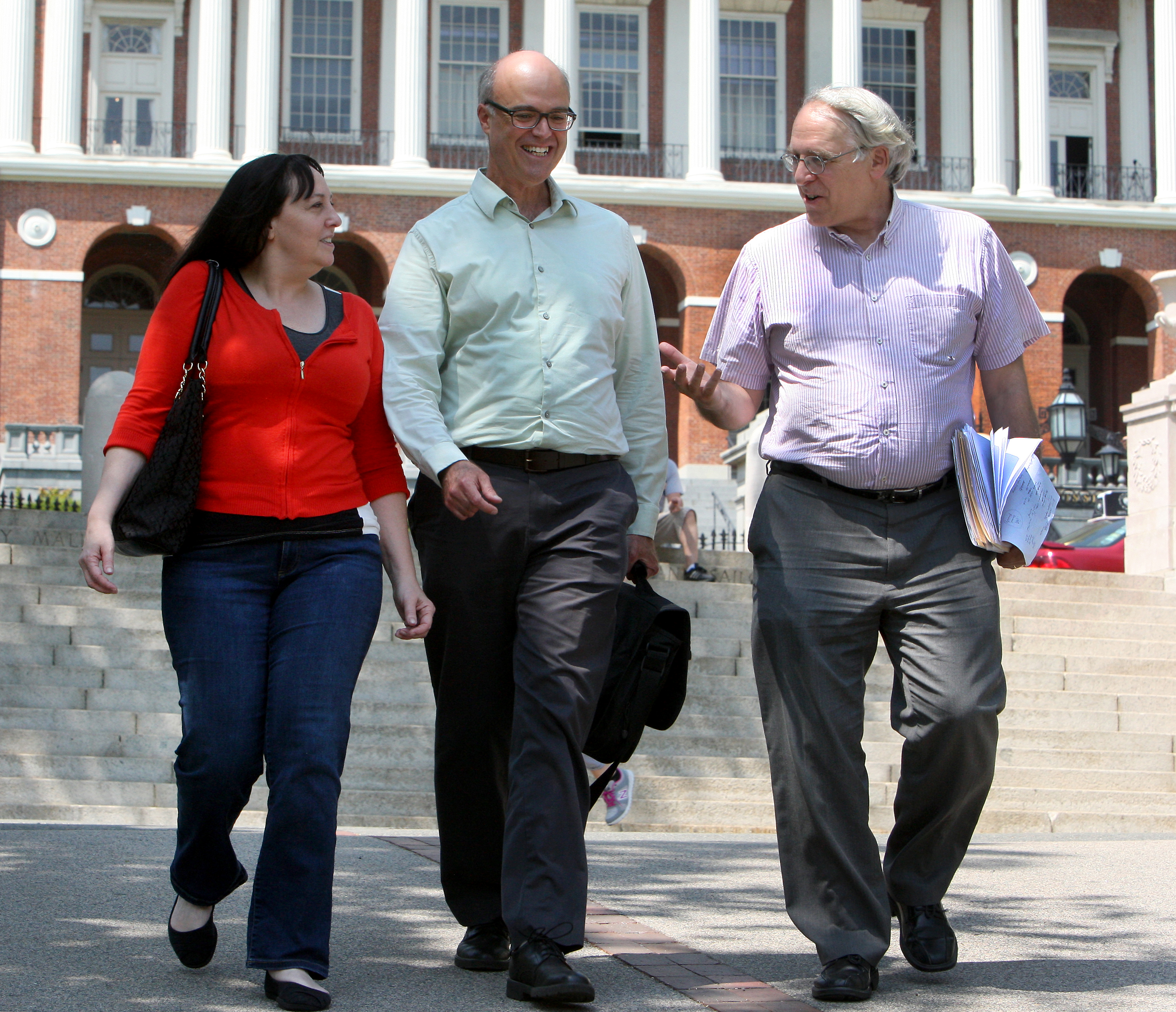 Deb Fastino, Harris Gruman, and Lew Finfer, founders of Raise Up Massachusetts, the group backing the millionaires tax.