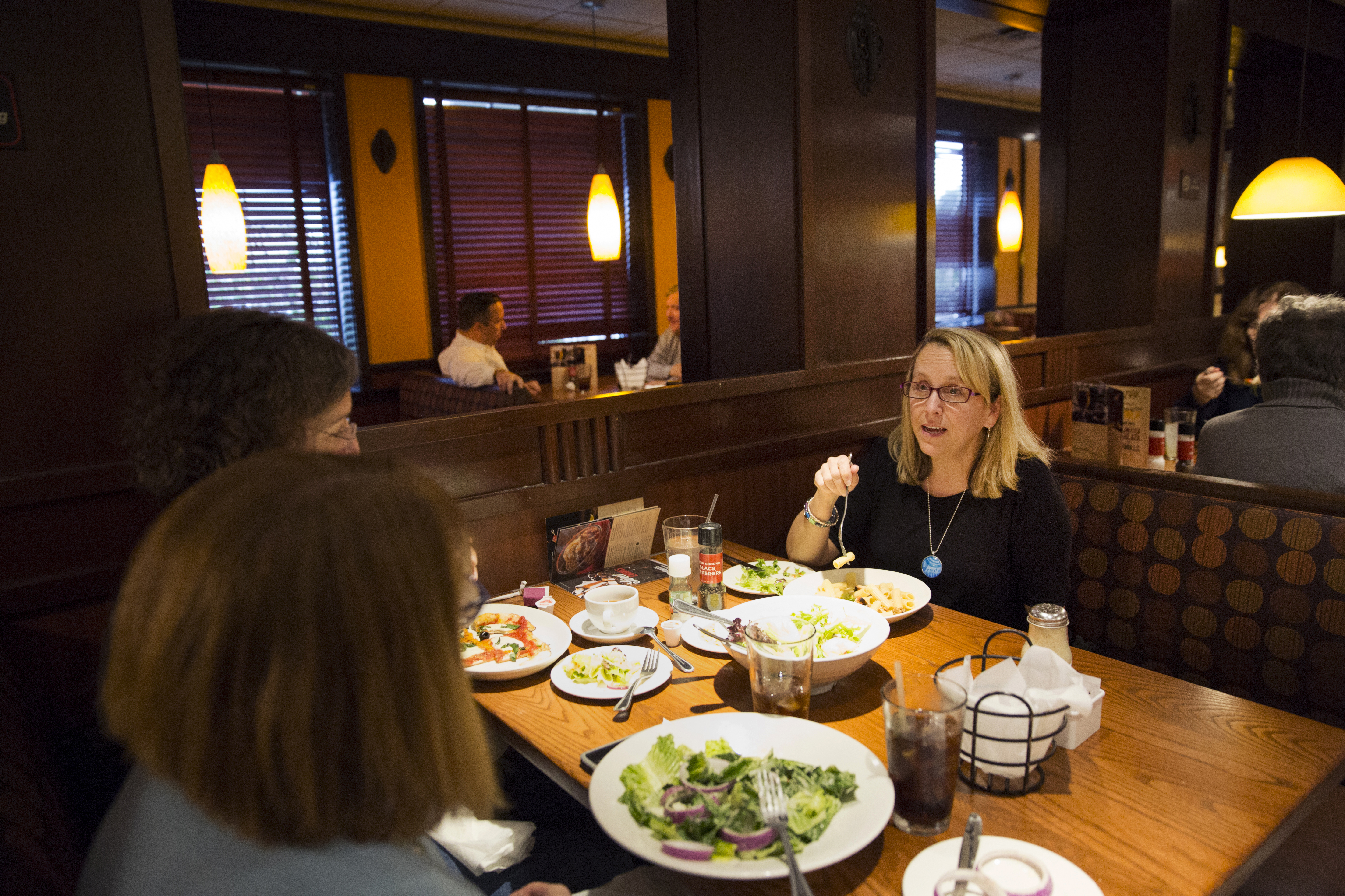 Linda Downey met with a support group over lunch. Ms. Downey' daughter has anorexia and their insurance company has been denying them coverage after a stay at a residential treatment facility in Arizona.
