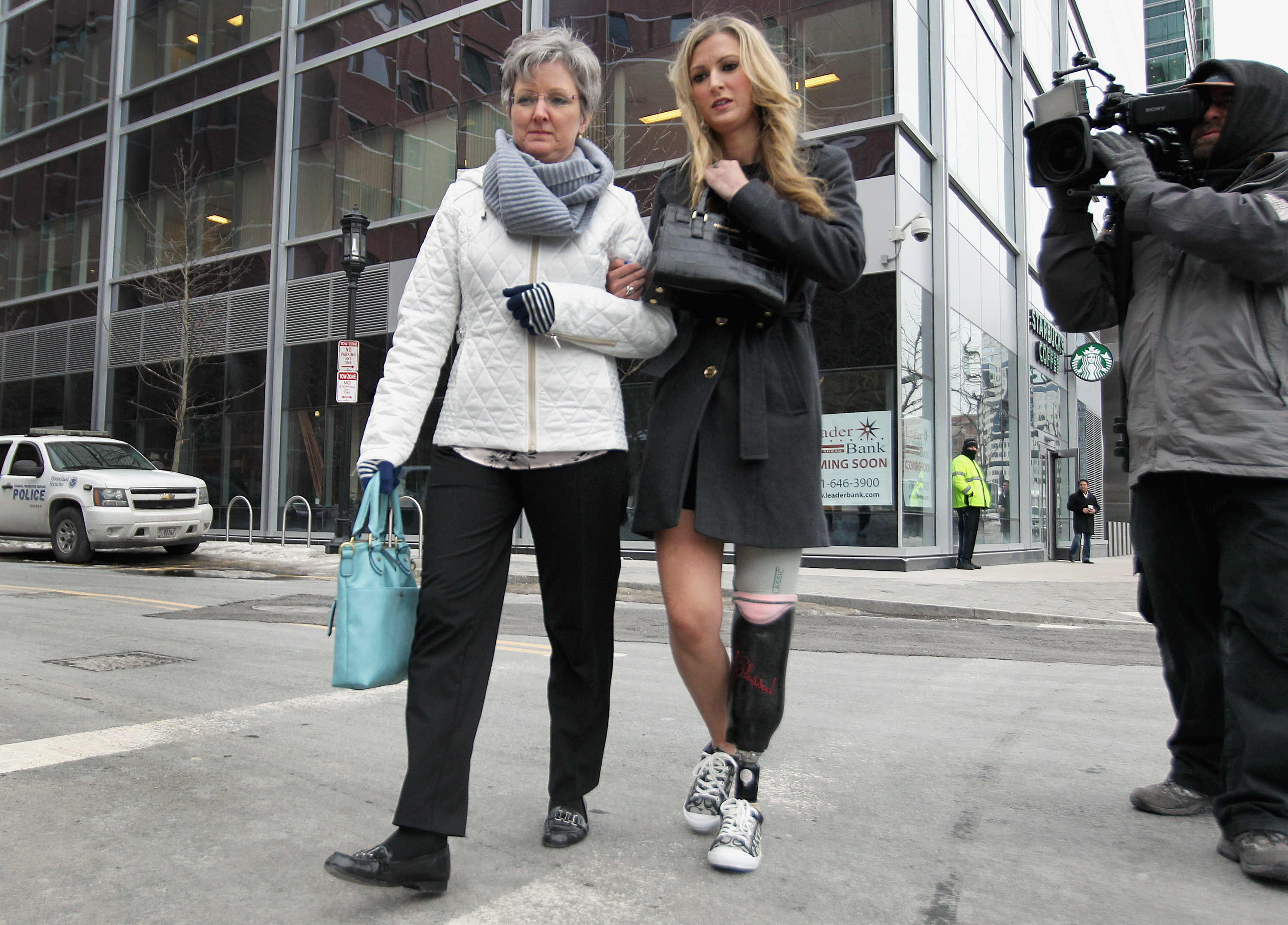 Boston Marathon bombing victim Rebekah Gregory arrived at the courthouse Thursday morning.