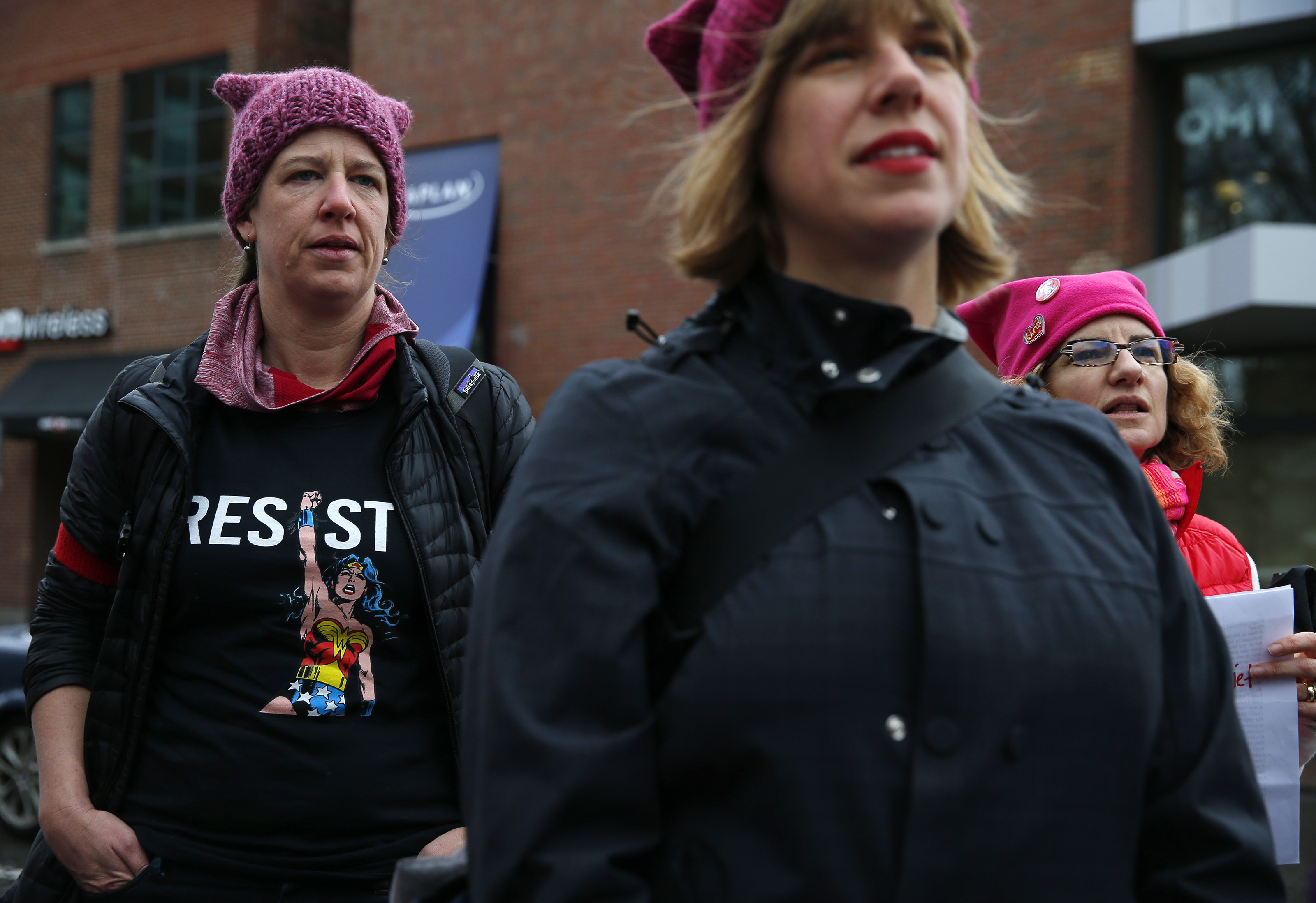 Cheri Ruane of Somerville (left) joined the demonstration.