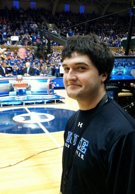Drew Cannon stood courtside in Cameron Indoor Stadium before a 2012 Duke-Carolina game.
