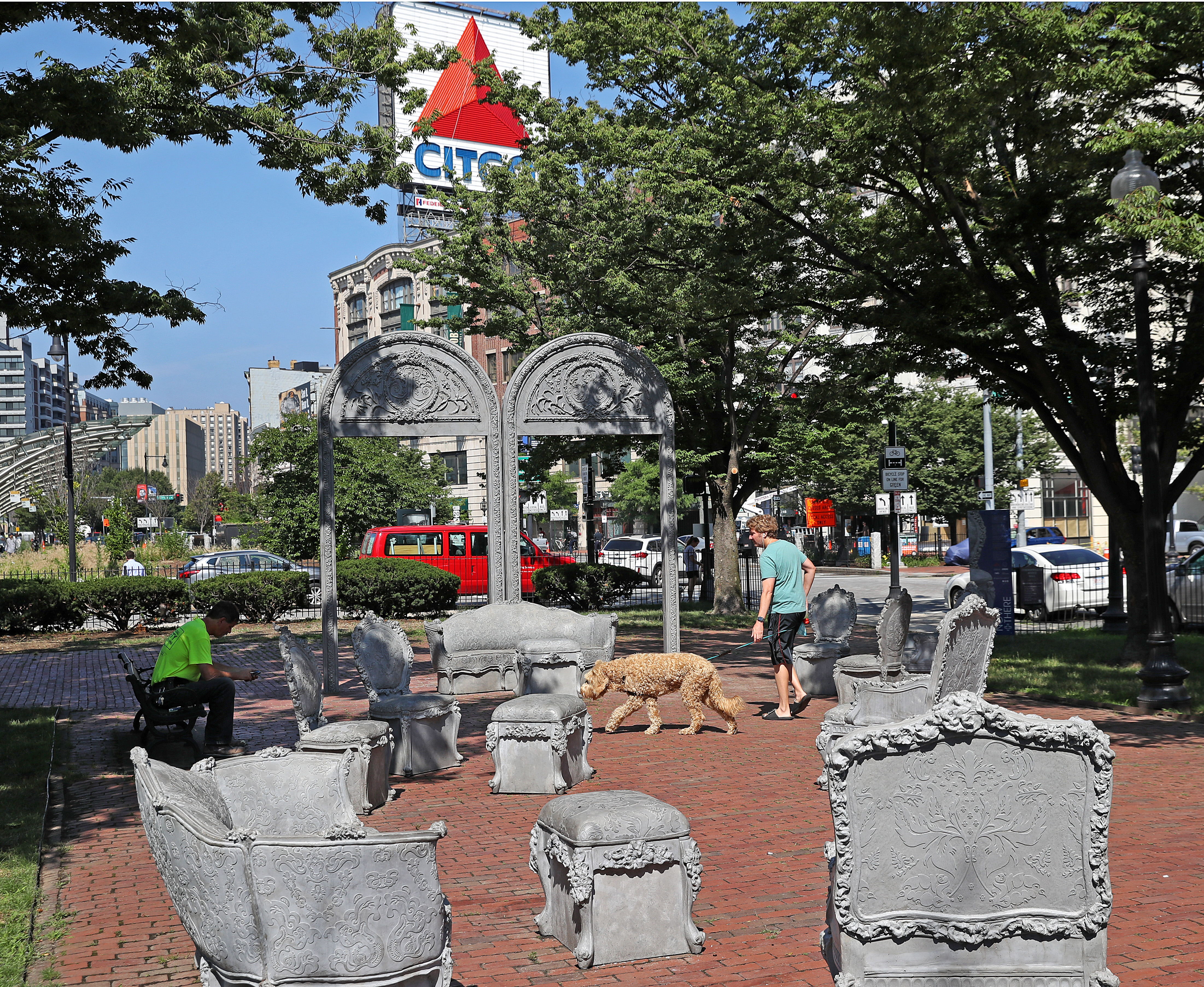 Liz Glynn’s exhibit “Open House” installed on the Commonwealth Avenue Mall.