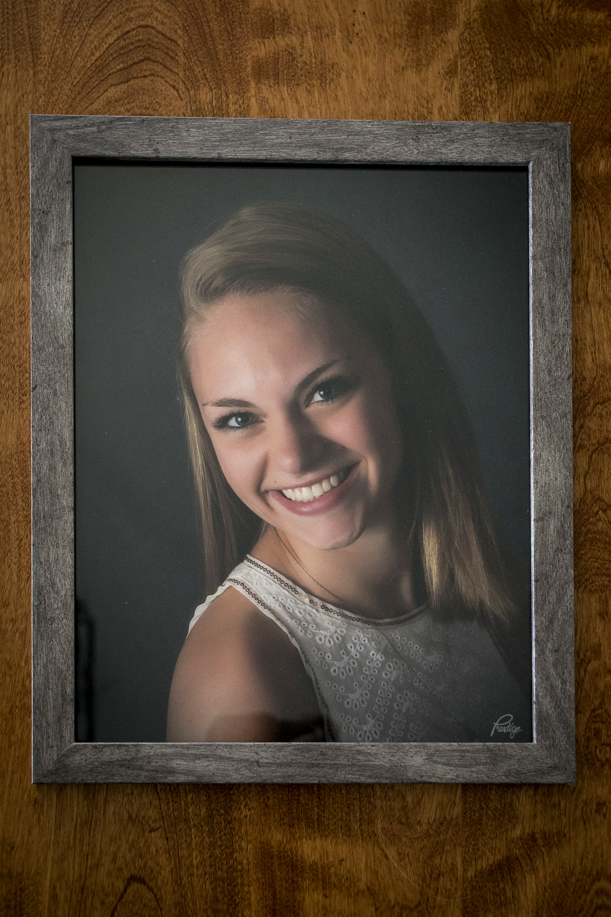 High school senior portrait of Megan Durand inside the Durand family home, in Annapolis, Md.