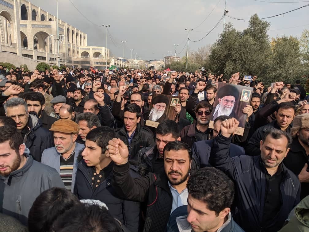 Protesters demonstrated in Tehran on Friday after the announcement of Qassen Soleimani's death.