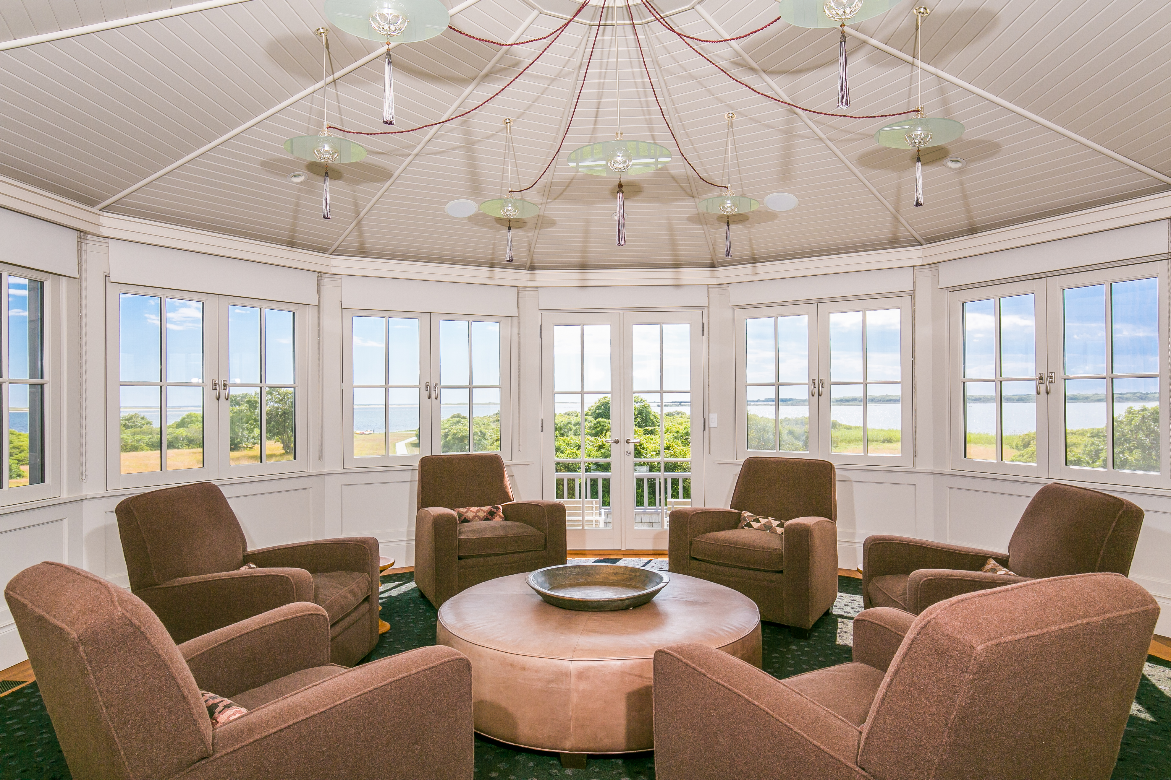 A circular sitting area inside the home.