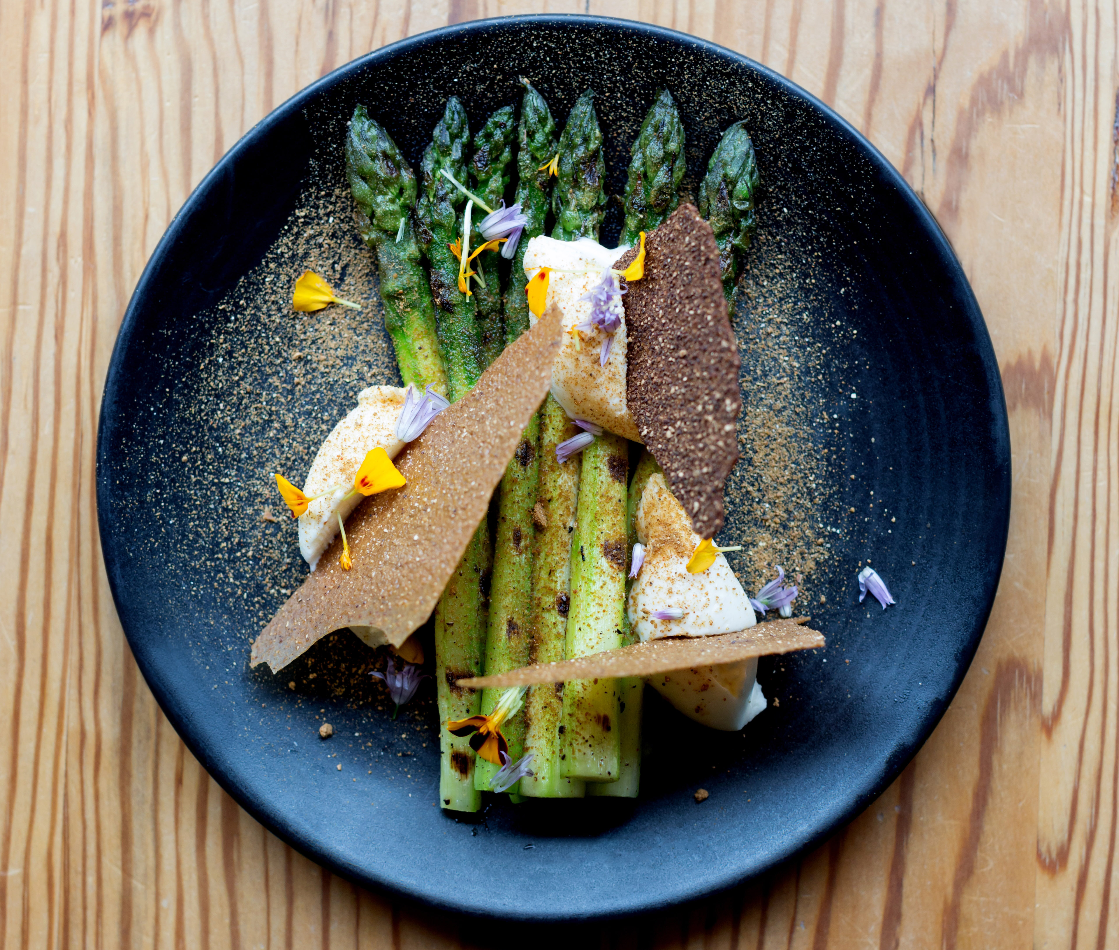 An asparagus dish at West Bridge in Kendall Square.