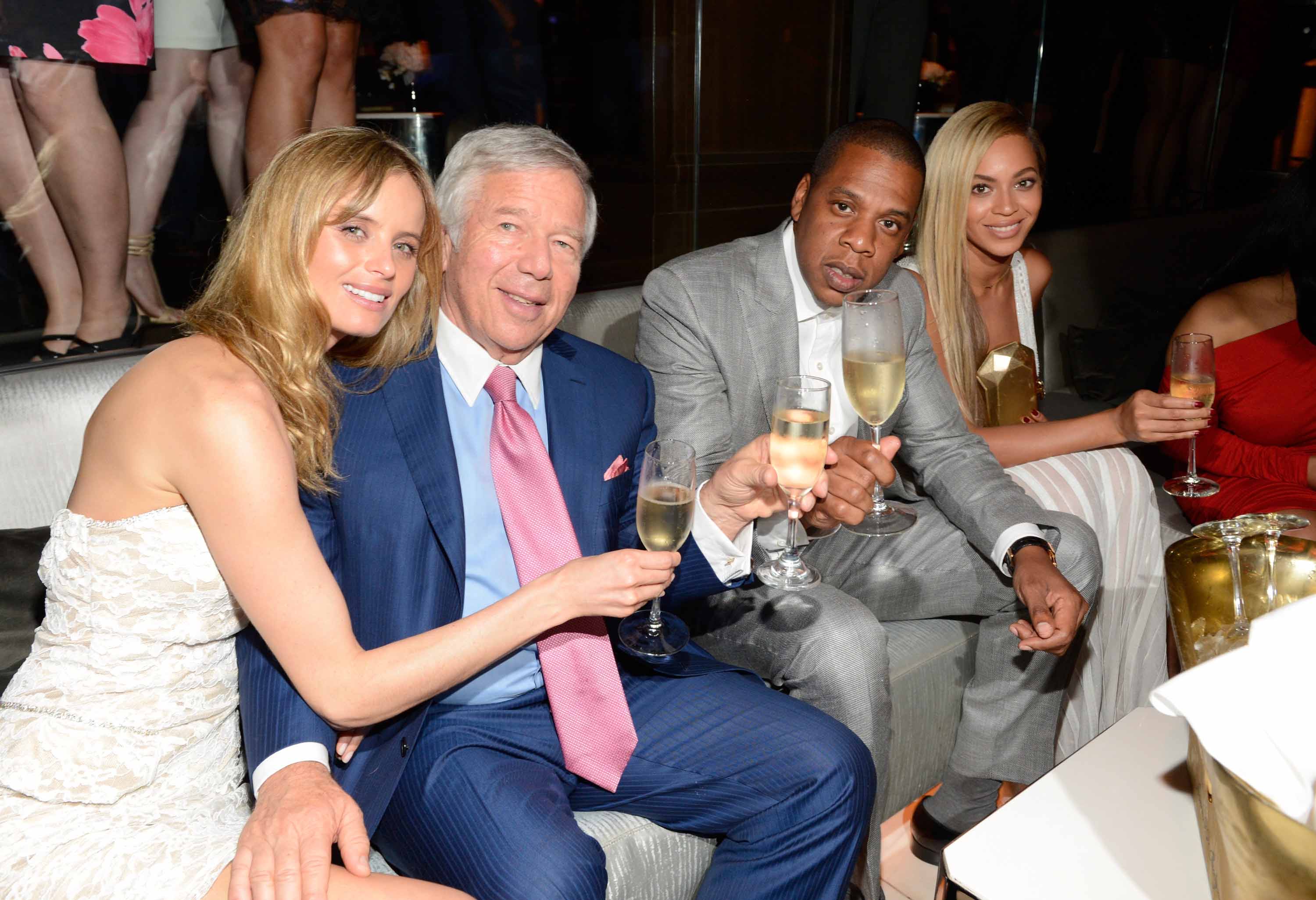 Kraft (second from left) with Ricki Noel Lander, the rapper Jay Z, and the singer Beyonce in 2013. Since Myra Kraft’s death in 2011, Robert Kraft’s social life has raised eyebrows among even some of his friends.