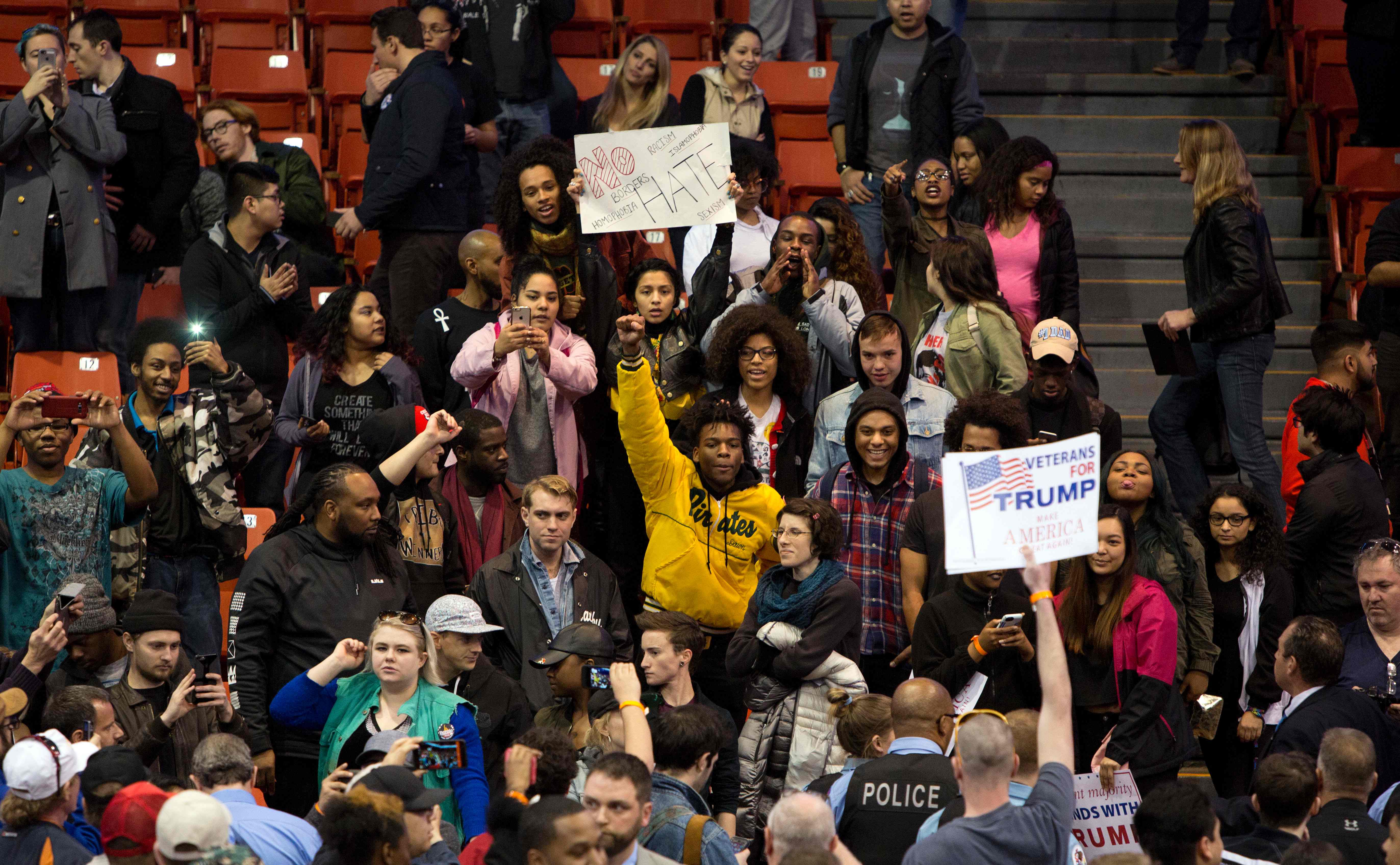 Anti-Donald Trump protesters and his supporters confronted each other during the rally.