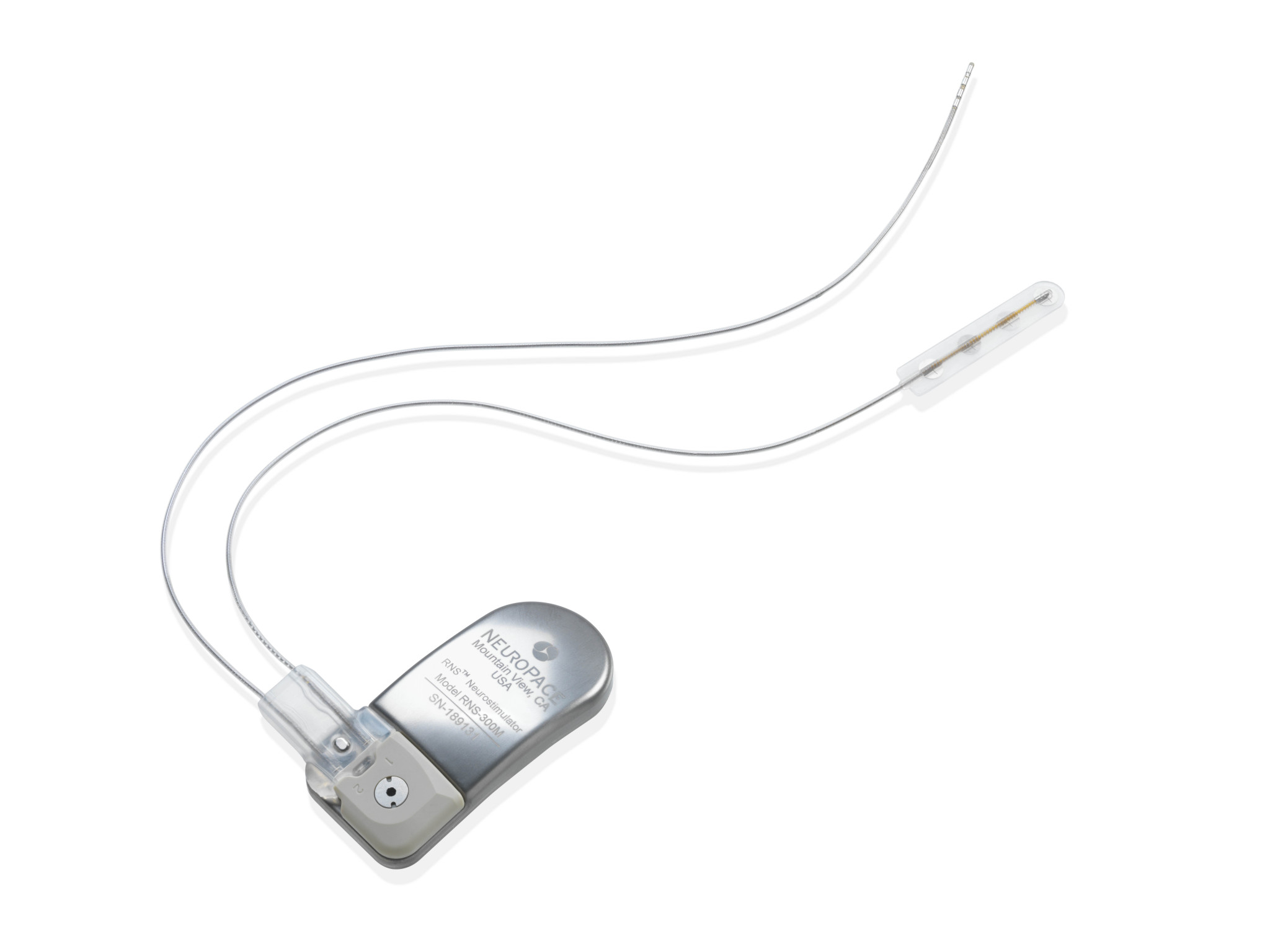 The NeuroPace RNS implant for treating epilepsy is about the length and width of a domino.