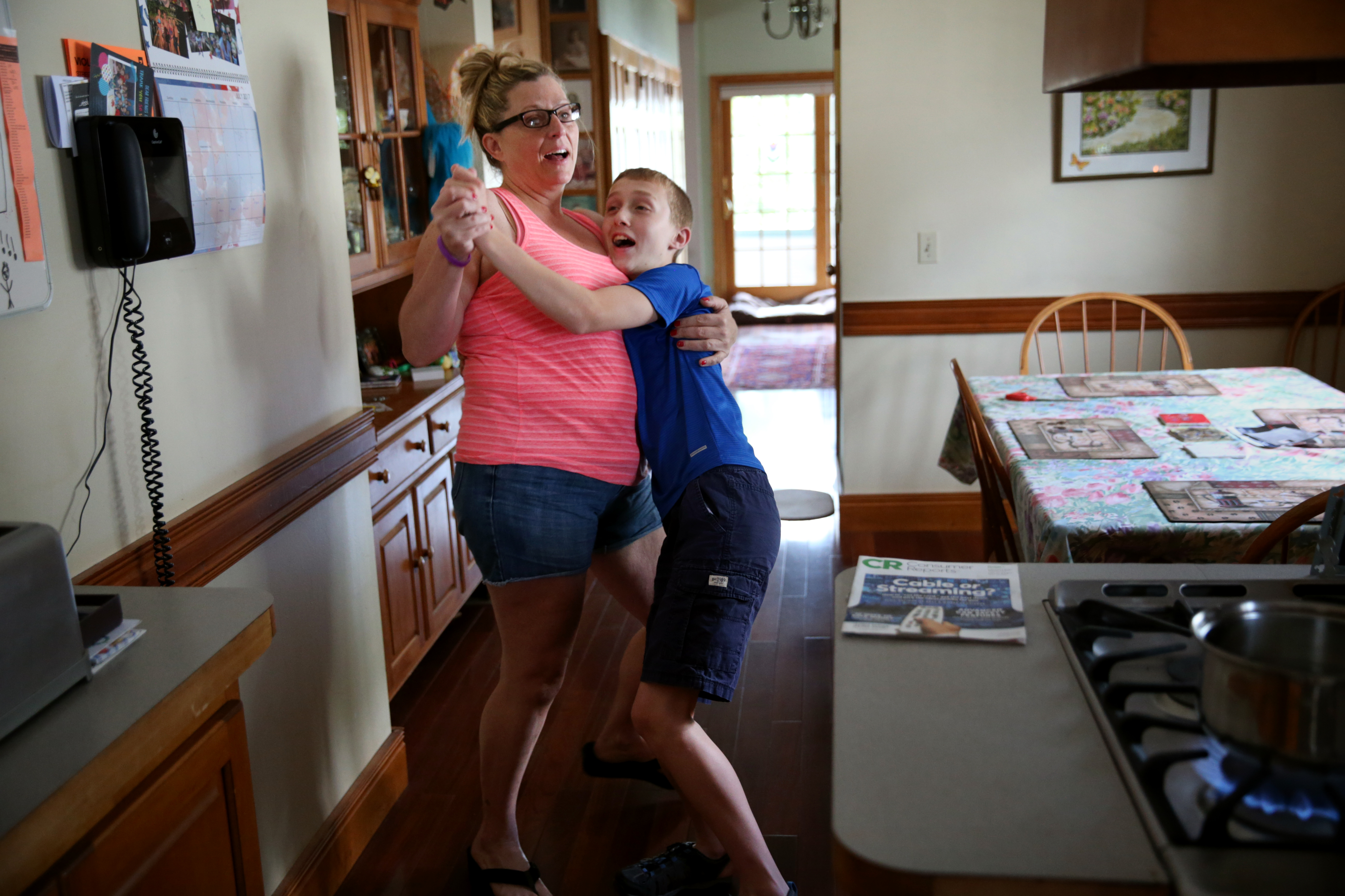 Roberta and Connor danced before saying goodbye at her parents’ home in Malden. Karen and Jeff Francis agreed to babysit for the night so she could attend a New Kids on the Block concert at Fenway Park with her two sisters. “Thank God I have the parents I do,’’ Roberta said. “No matter how challenging things can be with Connor, they’re consistently there to help.”