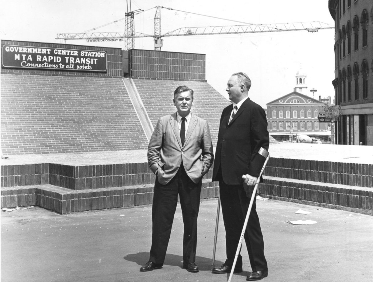 Logue with Boston Mayor John Collins in 1965.