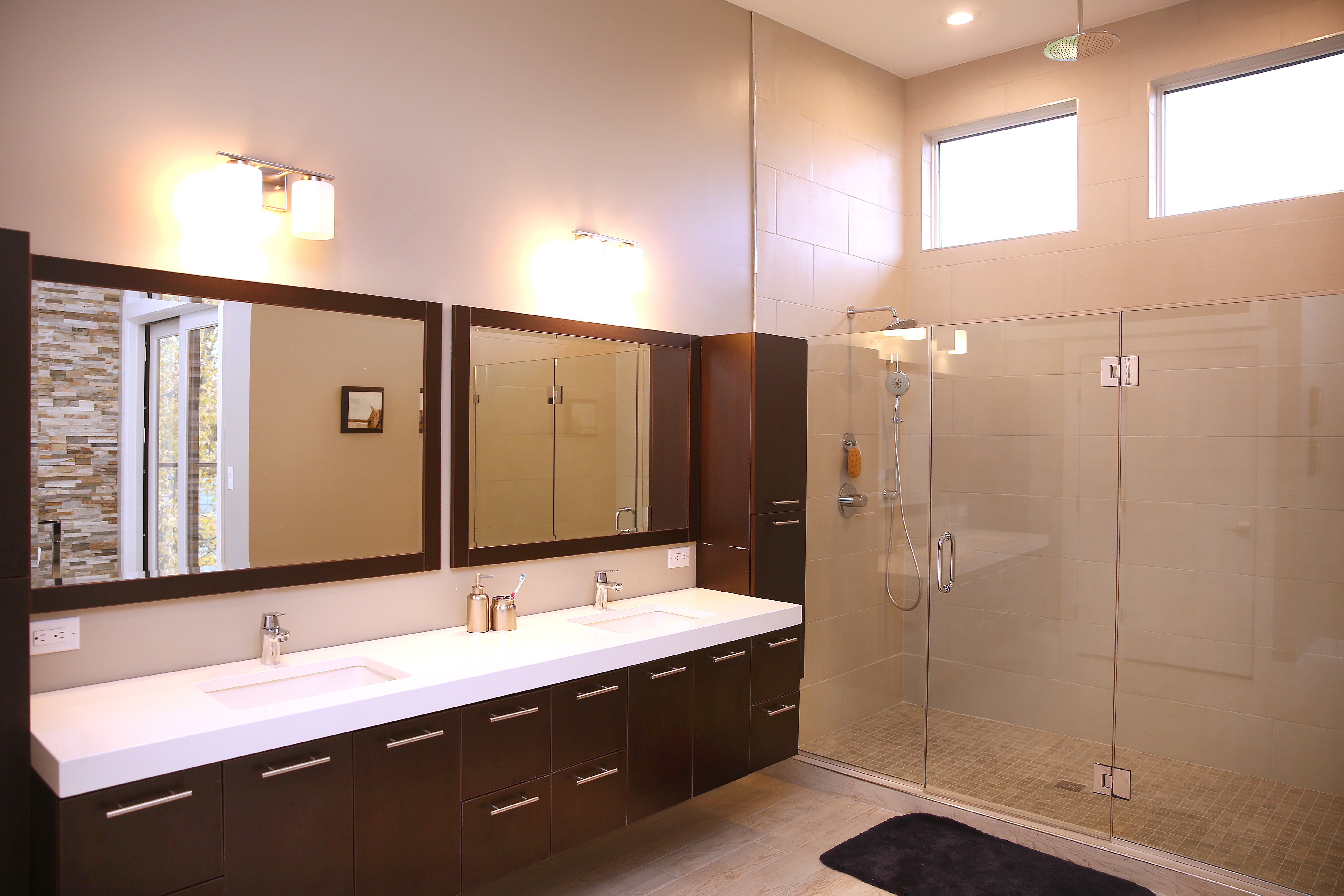 The master bath’s dual-sink vanity.