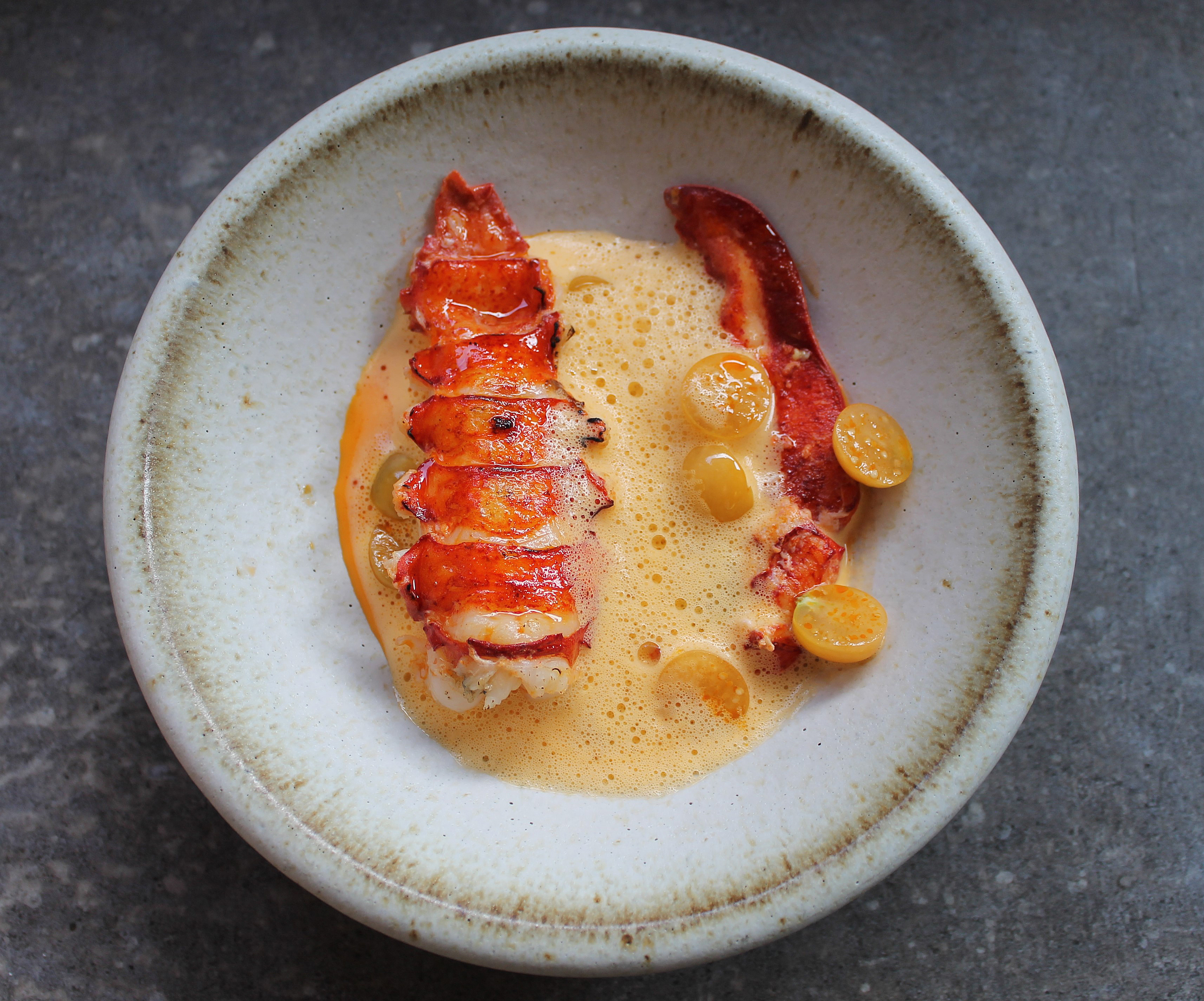 Lobster with corn and cherry tomatoes at Elda in Biddeford.