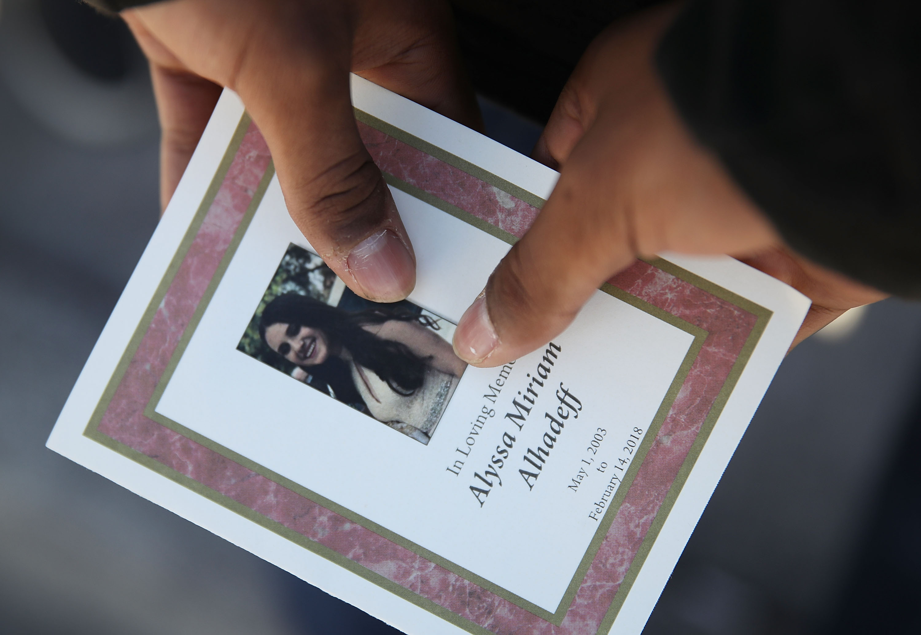A program from the funeral of Alyssa Alhadeff.