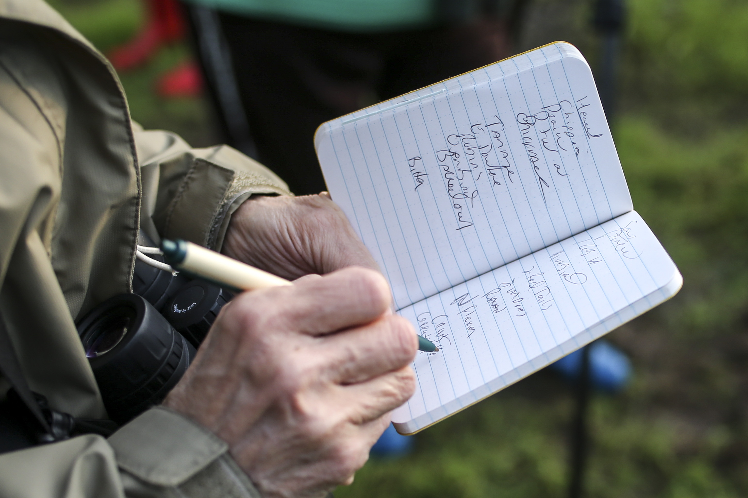 Diane Saari wrote down the names of birds she has seen or heard in Lancaster.