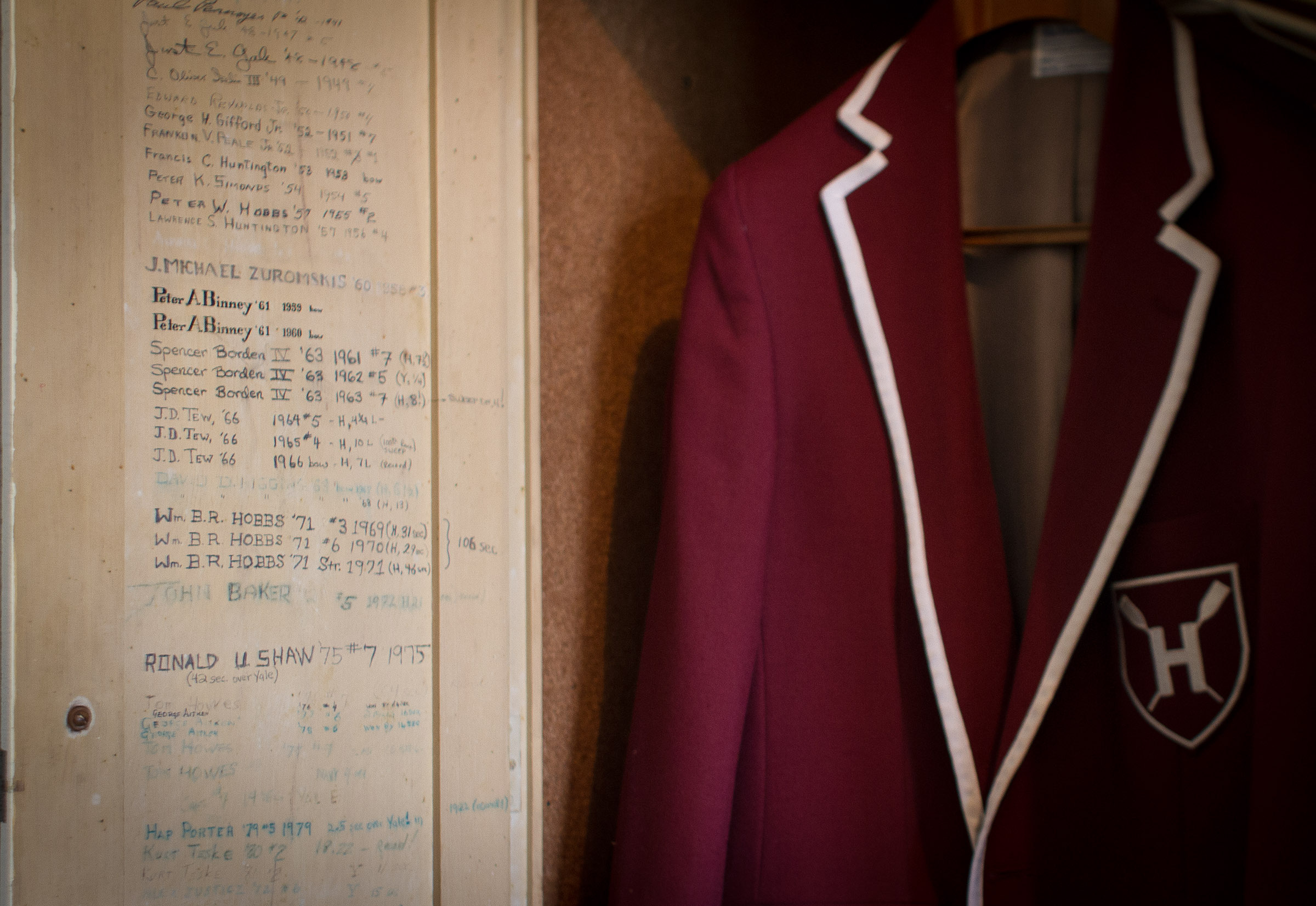 The written names of Harvard rowers go back to 1929.