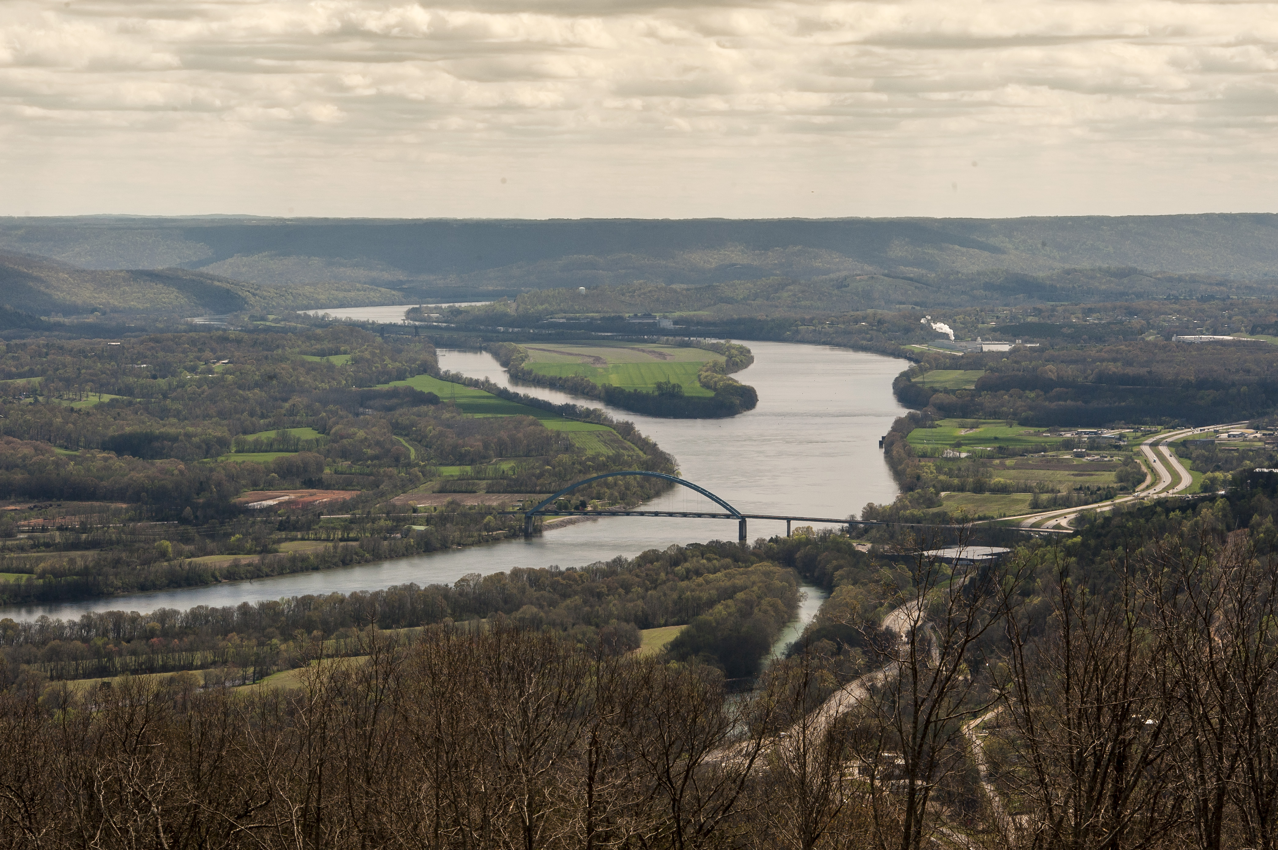 The Tennessee River cut through the Cumberland Plateu of Marion County.